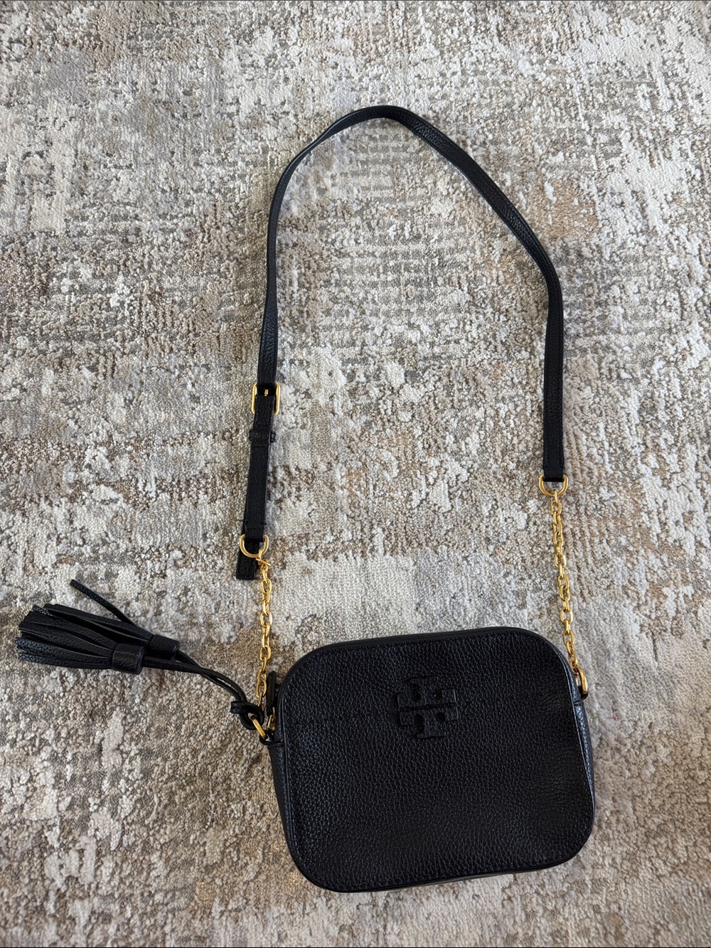 Tory Burch Black Leather Crossbody Bag with Tassel
